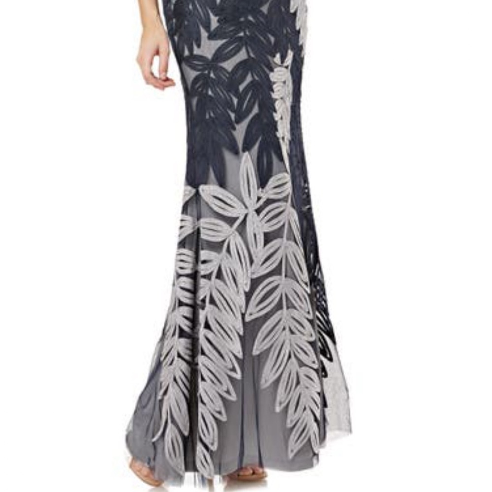JS Collections Soutache Embroidered Leaf Gown in Navy/Cloud - Picture 5 of 16